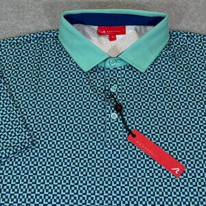 Redvanly Blake Polo Golf Shirt Mens Large Blue Teal Geo Stretch Performance NWT